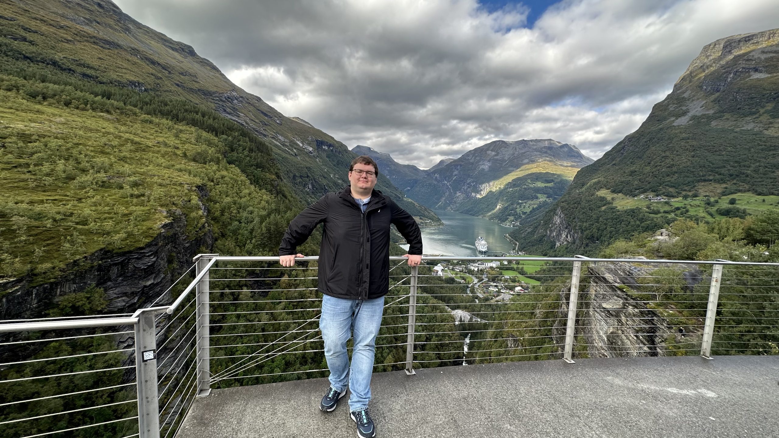 A photo of Viktor traveling to a mountain vista.