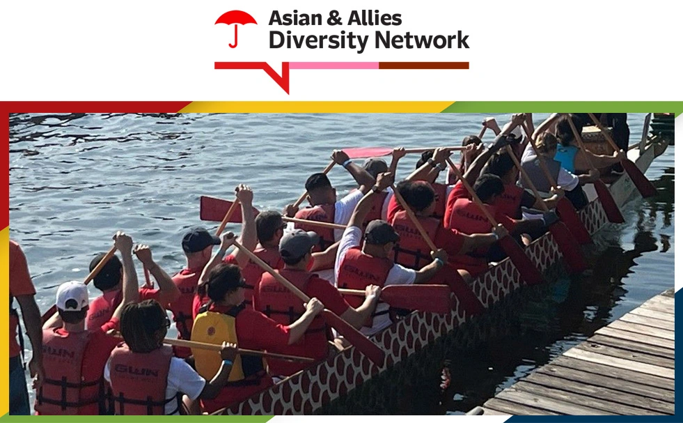 Asian-Allies-Diversity-Network Asian & Allies Diversity Network. Team paddling together in a dragon boat race.